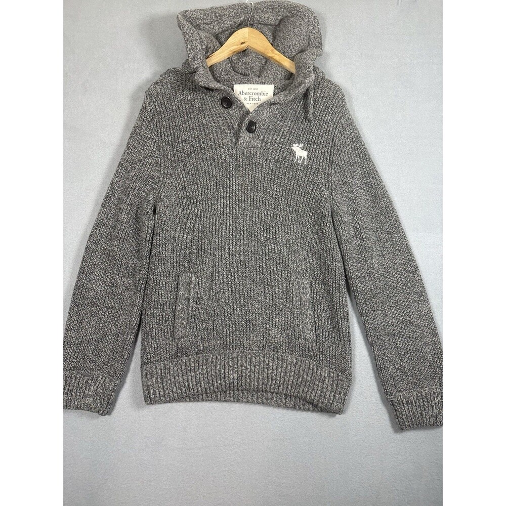 Y2K Abercrombie & Fitch Mens Large Chunky Rib Knit Hooded Sweater Gray Moose L